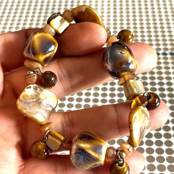 Vintage Modern MOP Mother Of Pearl Precious Stone Stretch Bracelet B#8 - Picture 3 of 7